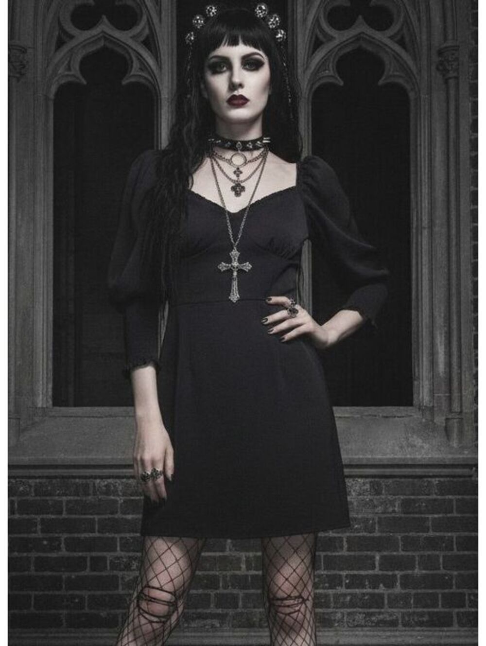 H&M Black Puff Sleeve Square Neck Dress Smocked Back Cuffs Romantic Style